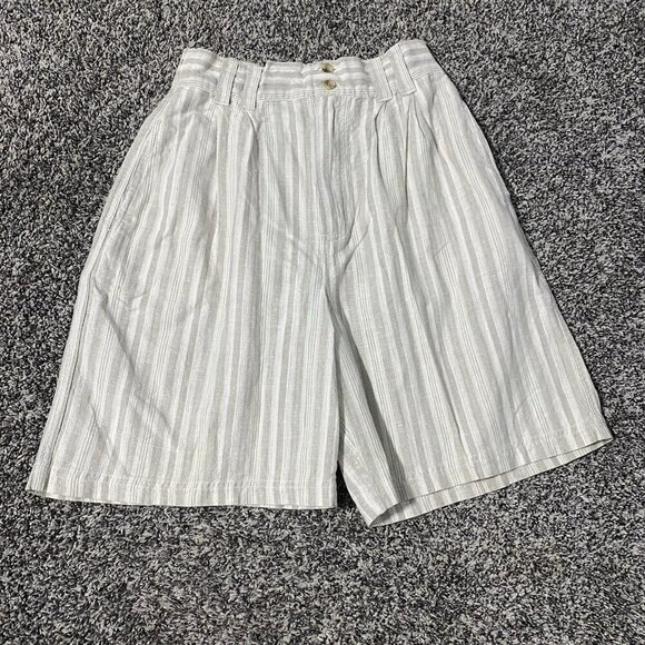 Union Khaki Pants - Vintage 90s Pleated Linen Trouser Shorts M Beige Plaid Ultra High 24x7.5